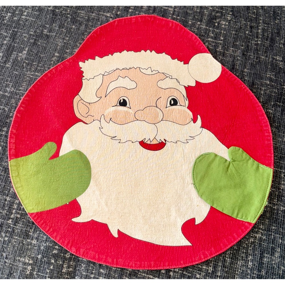 Trim A Home Santa Claus Placemats Set of 6 Red Green Christmas Decor